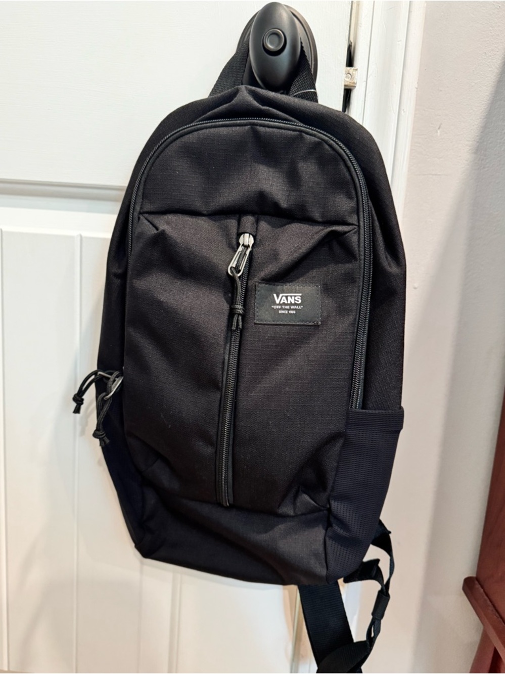 Vans Black Sling Backpack with Front Zip Pocket